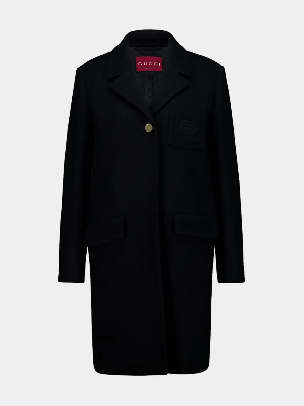 Black Batavia Wool Coat with Patch sold by Fashion Clinic
