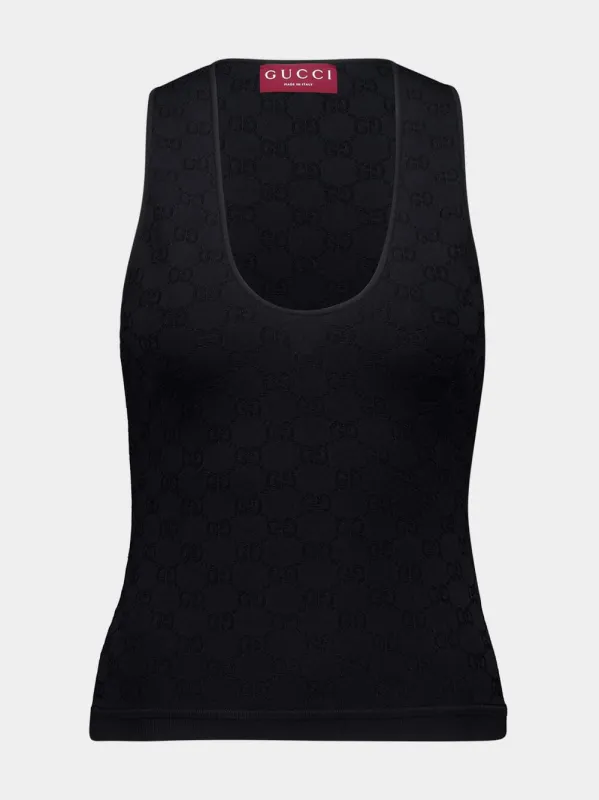 Black GG Jacquard Elastic Tank Top sold by Fashion Clinic