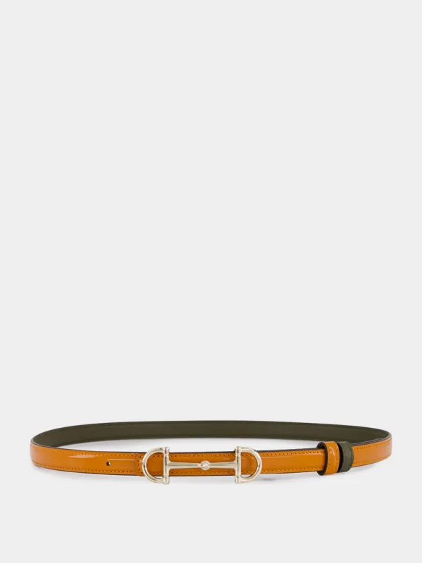 Reversible Orange and Forest Green Horsebit Belt sold by Fashion Clinic
