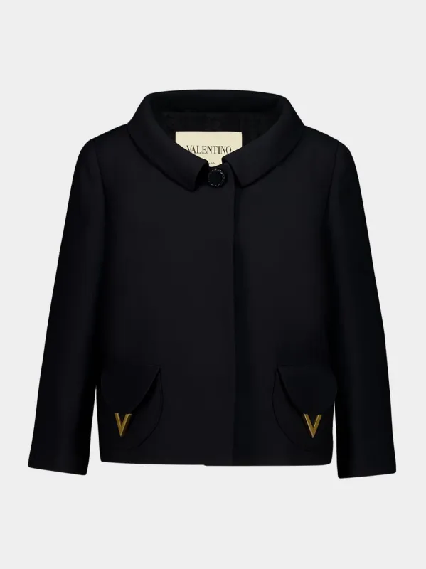 Black Crepe Couture Jacket with V Detail sold by Fashion Clinic