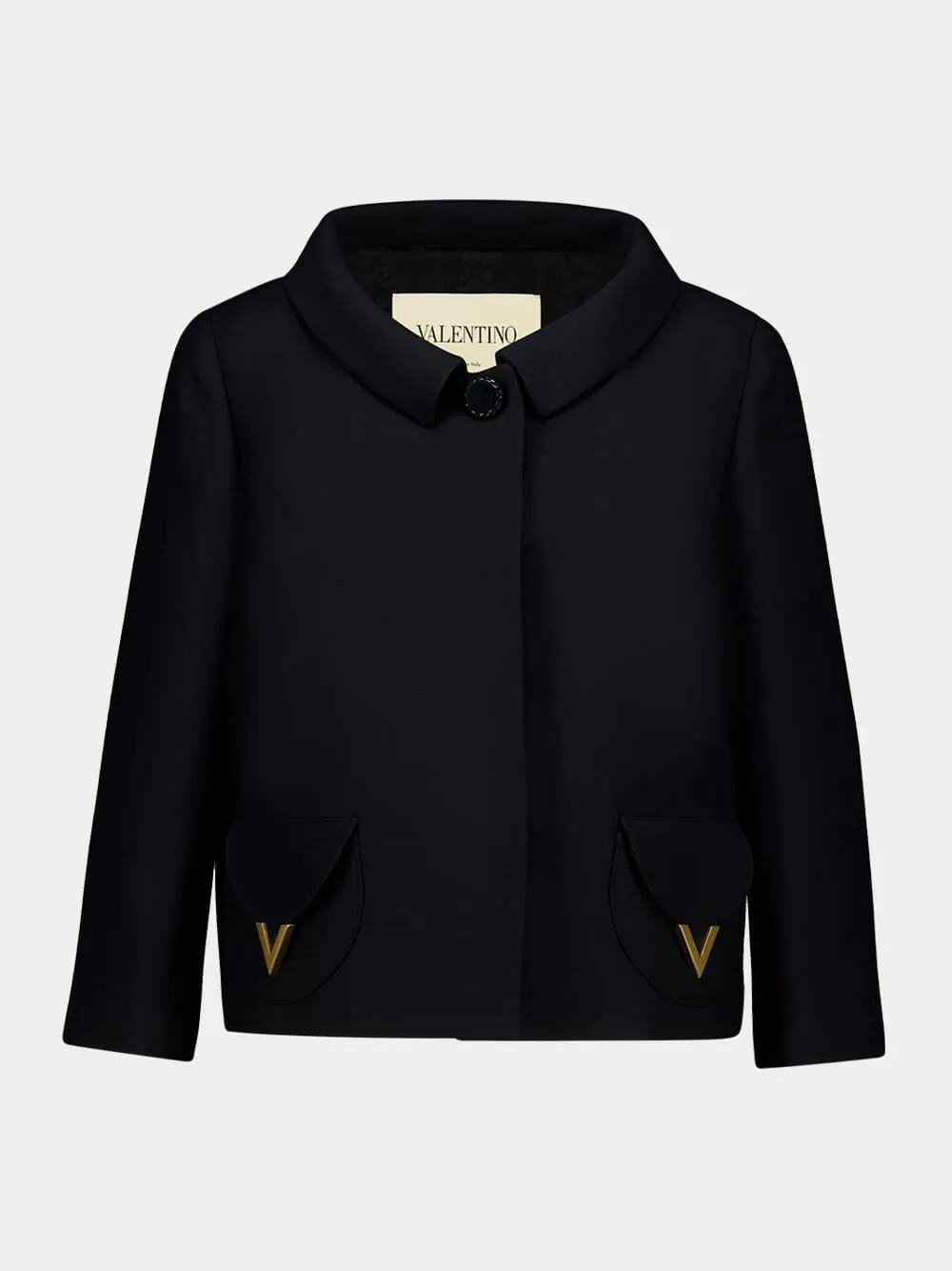 Black Crepe Couture Jacket with V Detail sold by Fashion Clinic