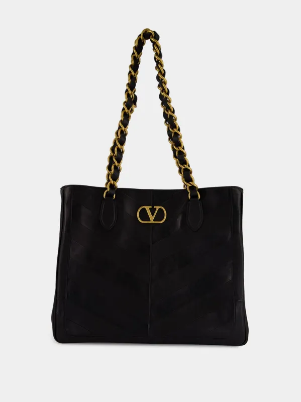 Black Laseine Nappa Leather Shopping Bag sold by Fashion Clinic