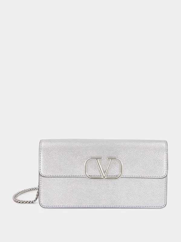 Silver Calfskin Clutch with Chain Strap sold by Fashion Clinic