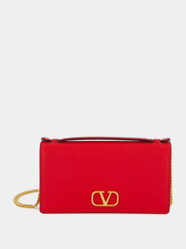 Red Calfskin Clutch with Chain Strap sold by Fashion Clinic