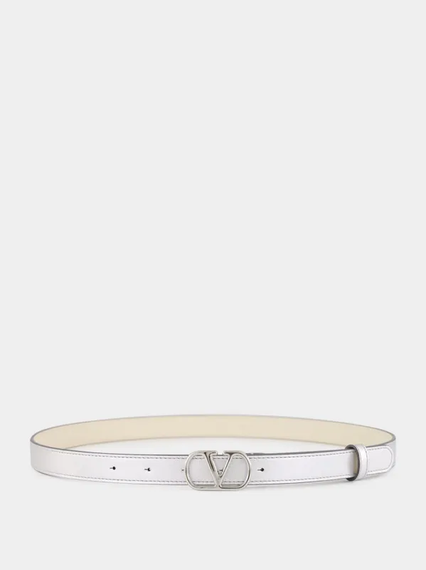 Silver Laminated Calfskin VLogo Signature Belt sold by Fashion Clinic