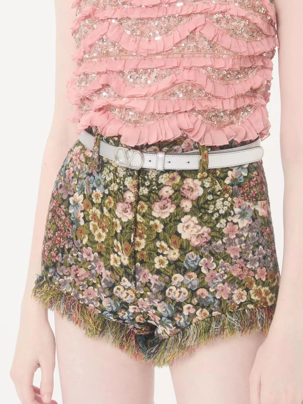 Silver Laminated Calfskin VLogo Signature Belt sold by Fashion Clinic product image thumbnail 2