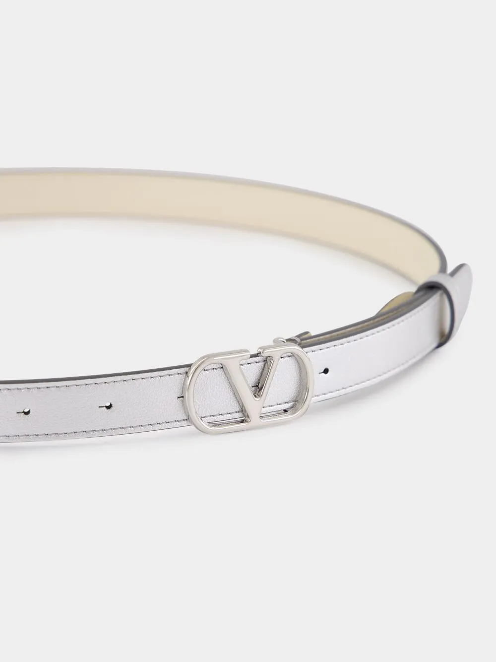 Silver Laminated Calfskin VLogo Signature Belt sold by Fashion Clinic product image thumbnail 4