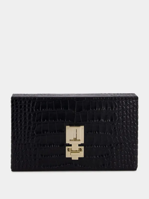 Black Crocodile Clutch in Leather sold by Fashion Clinic