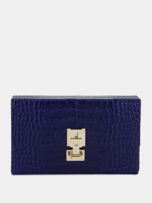Sea Blue Crocodile Clutch in Leather sold by Fashion Clinic