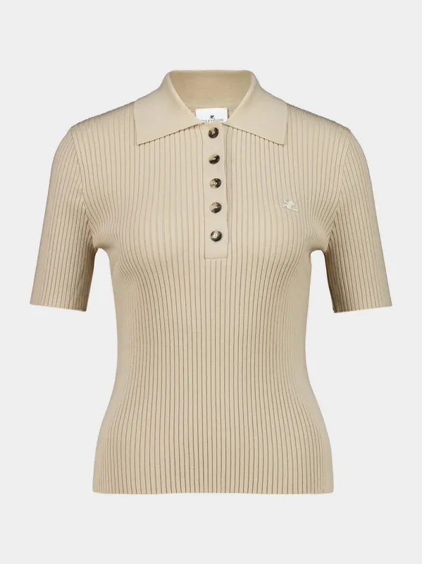 Cappuccino Iconic Rib Knit Polo Shirt sold by Fashion Clinic