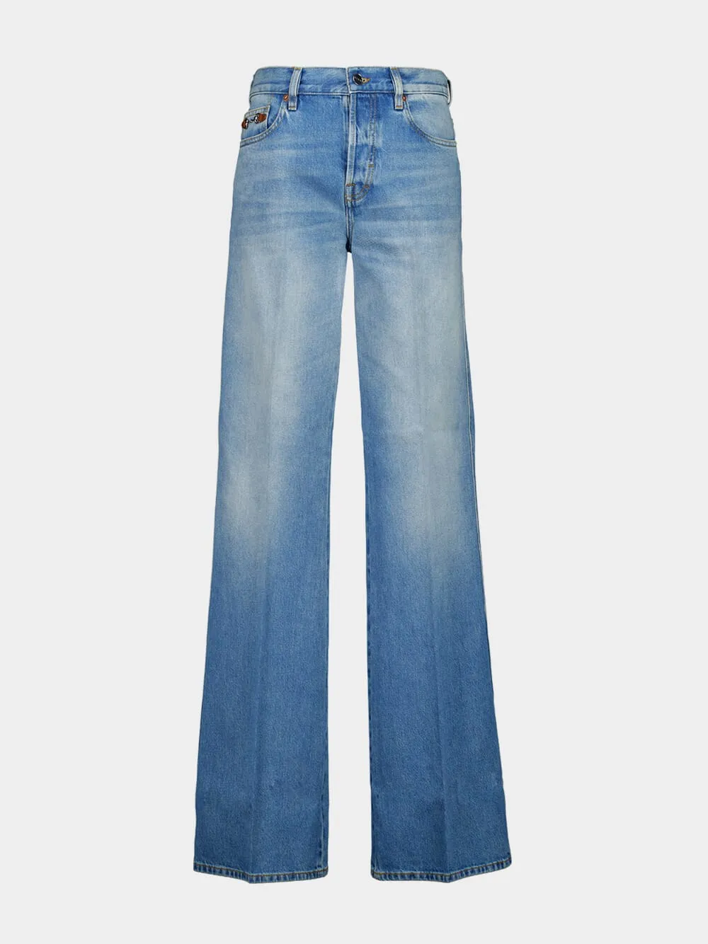 Light Blue Flared Denim Trousers sold by Fashion Clinic