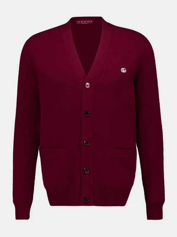 Bordeaux Wool Cashmere Cardigan with Embroidery sold by Fashion Clinic