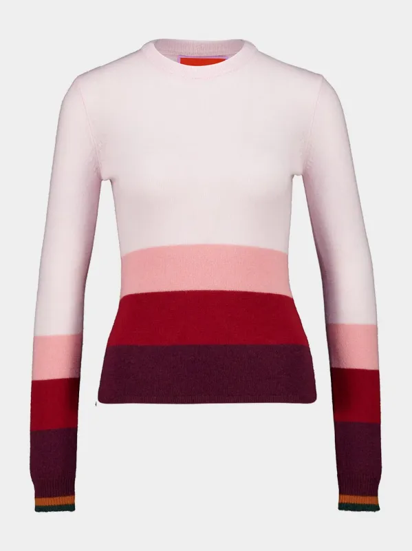 Pink and Bordeaux Tone Stripe Cashmere Crewneck Jumper sold by Fashion Clinic