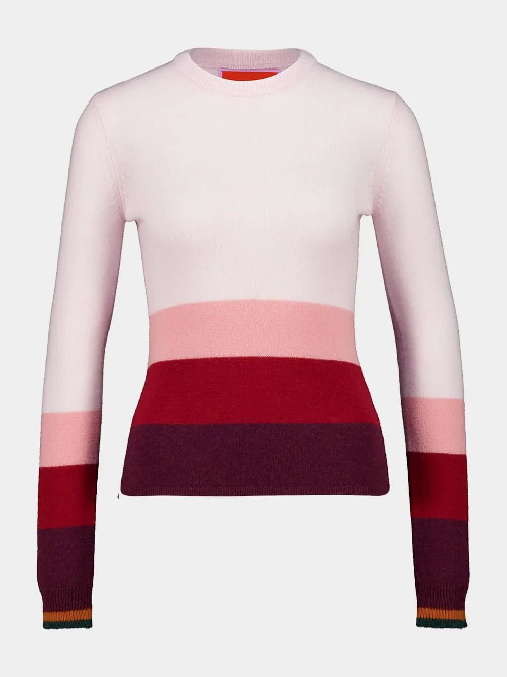 Pink and Bordeaux Tone Stripe Cashmere Crewneck Jumper sold by Fashion Clinic