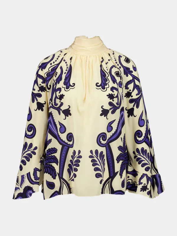 Ecru and Navy Ritmo Sol Silk Top sold by Fashion Clinic