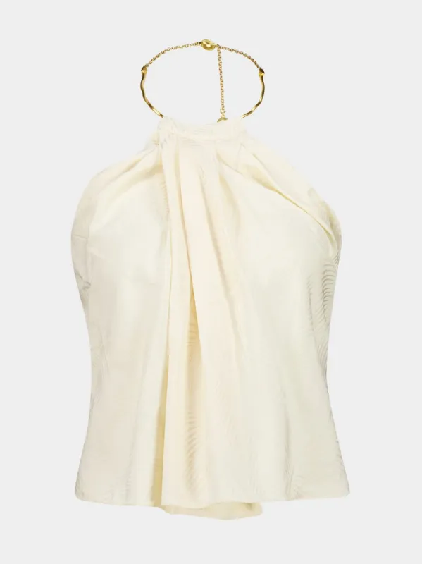 Ecru The Root Jacquard Halter Top made by Johanna Ortiz