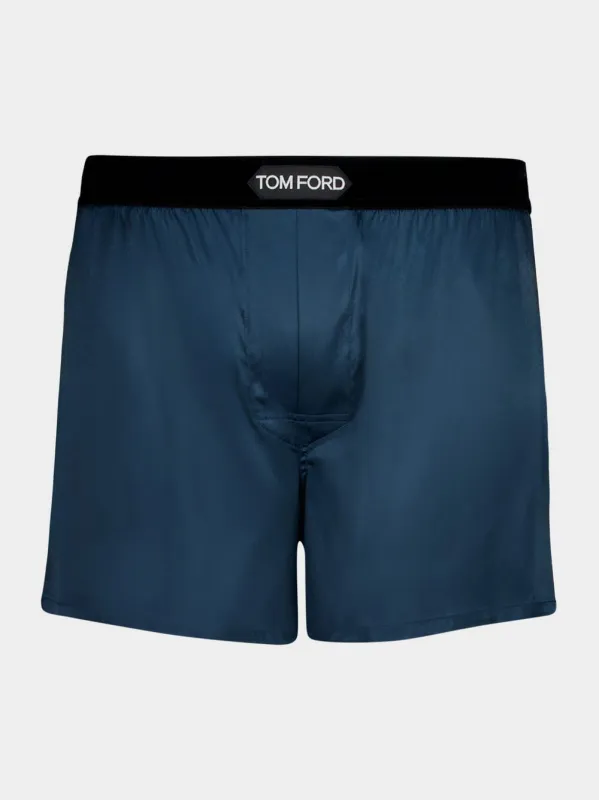 Deep Ocean Solid Silk Boxer Shorts sold by Fashion Clinic