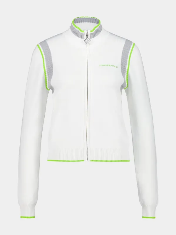 White Zip-Up Jacket with Neon Trim sold by Fashion Clinic