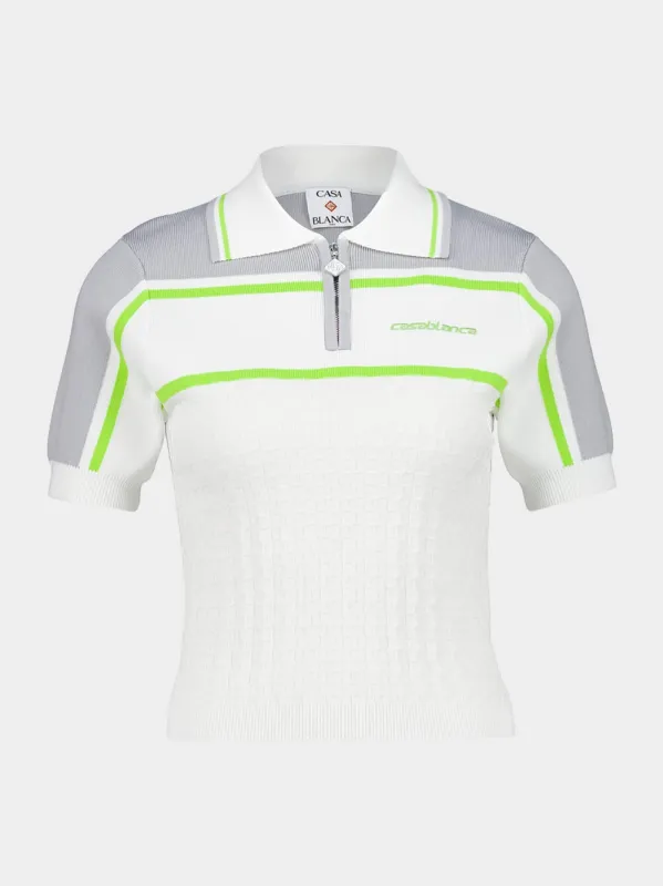 White Tennis Club Polo Shirt with Neon Trim sold by Fashion Clinic