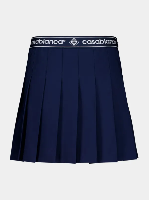 Navy Blue Pleated Tennis Skirt with Logo Waistband sold by Fashion Clinic