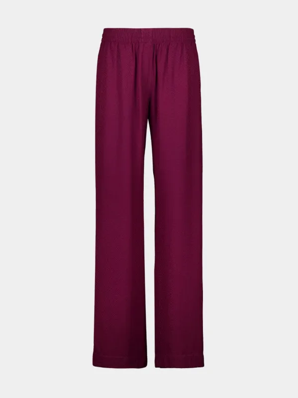 Burgundy Monogram Silk Lounge Trousers made by Casablanca