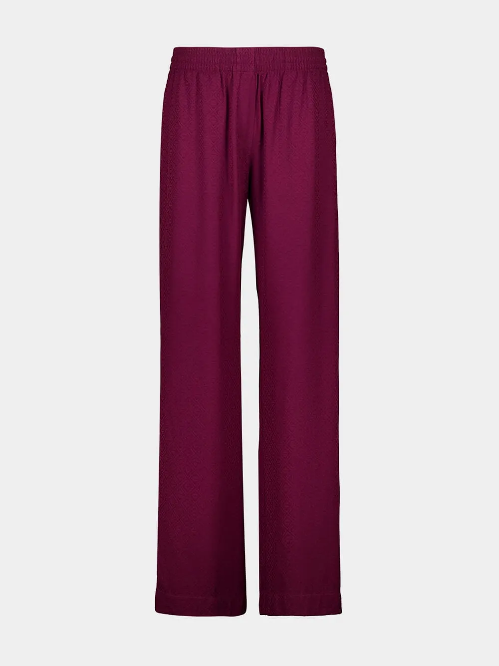 Burgundy Monogram Silk Lounge Trousers sold by Fashion Clinic