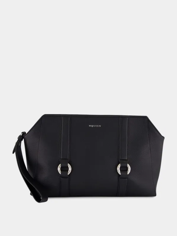 Black Farringdon Calfskin Leather Pouch sold by Fashion Clinic