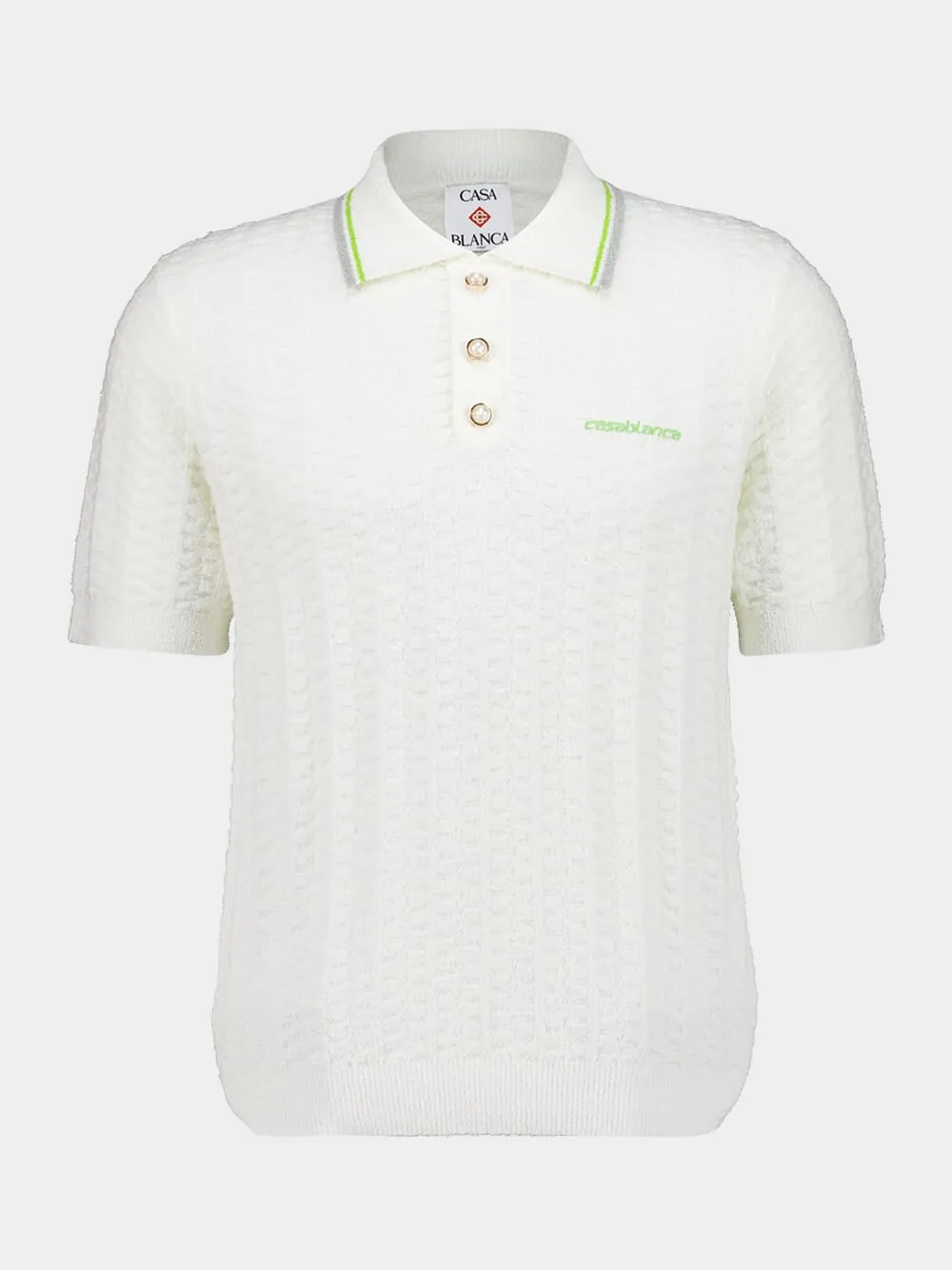 White Tennis Bouclé Cotton Polo Shirt sold by Fashion Clinic