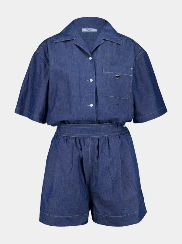 Light Blue Cotton Jumpsuit Shorts made by Prada