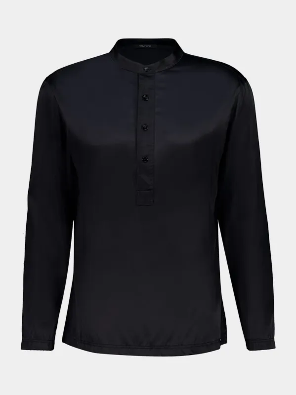 Black Silk Henley Pyjama Top made by Fashion Clinic