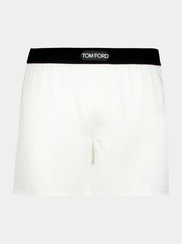 White Silk Boxer Shorts sold by Fashion Clinic