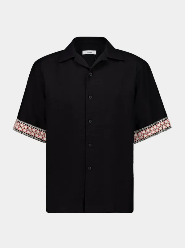 Black Braided Camp Collar Shirt sold by Fashion Clinic