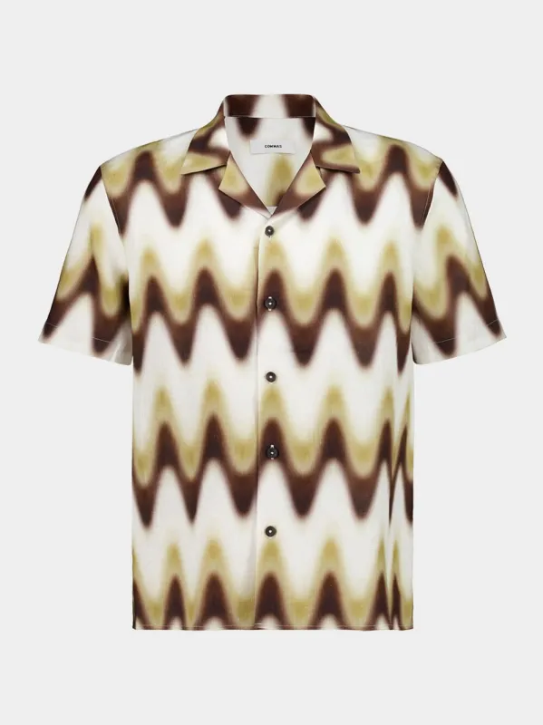 Cream and Brown Shirt Slim Fit Wave Gradient Linen sold by Fashion Clinic