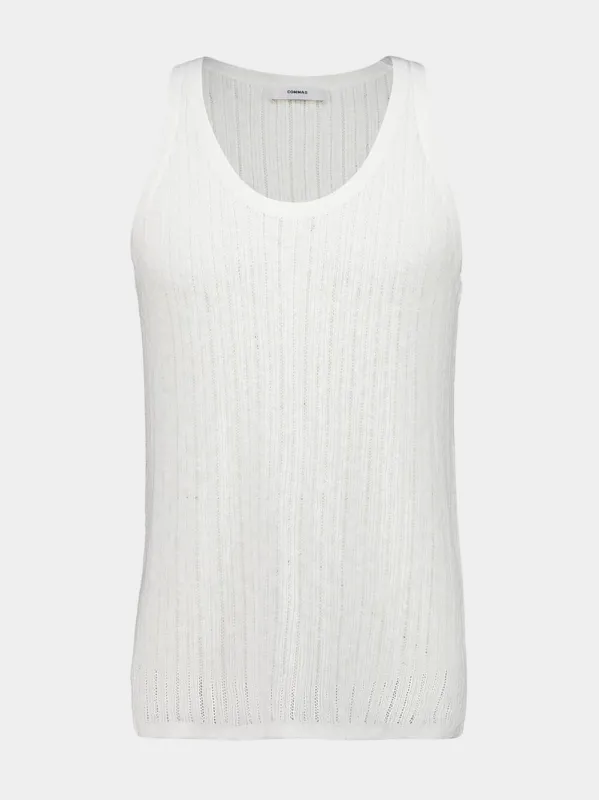 White Thank Pointelle Knit Cotton Tank sold by Fashion Clinic