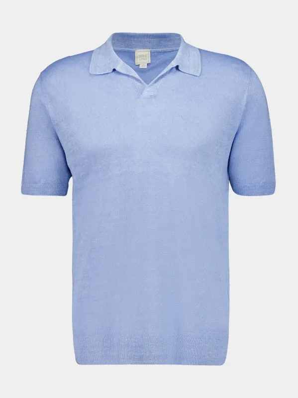 Pervinca Blue Linen Polo Shirt sold by Fashion Clinic