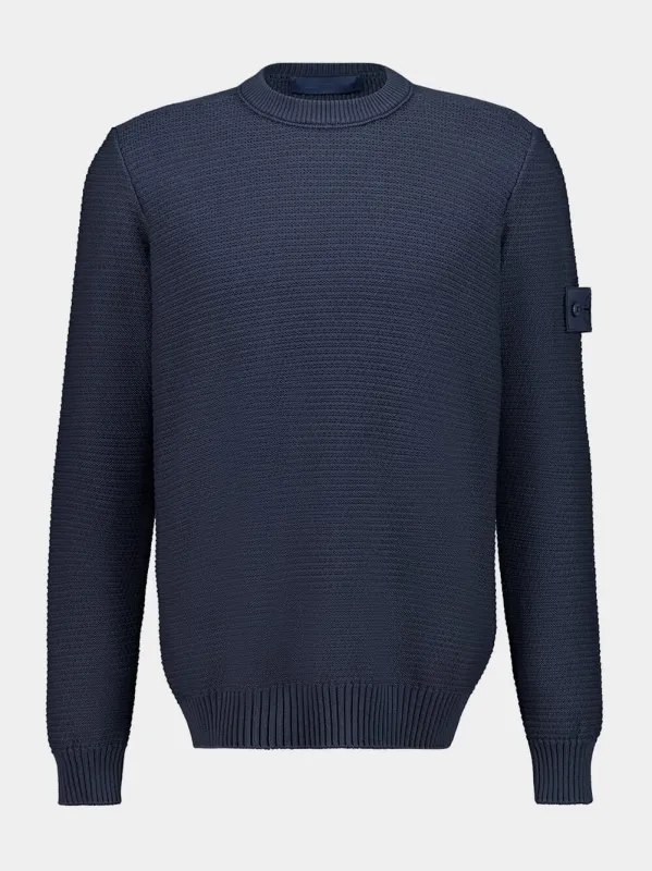 Slate Blue Cotton and Cashmere Crewneck Jumper sold by Fashion Clinic