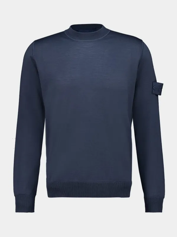 Slate Blue Virgin Wool Crewneck Jumper sold by Fashion Clinic