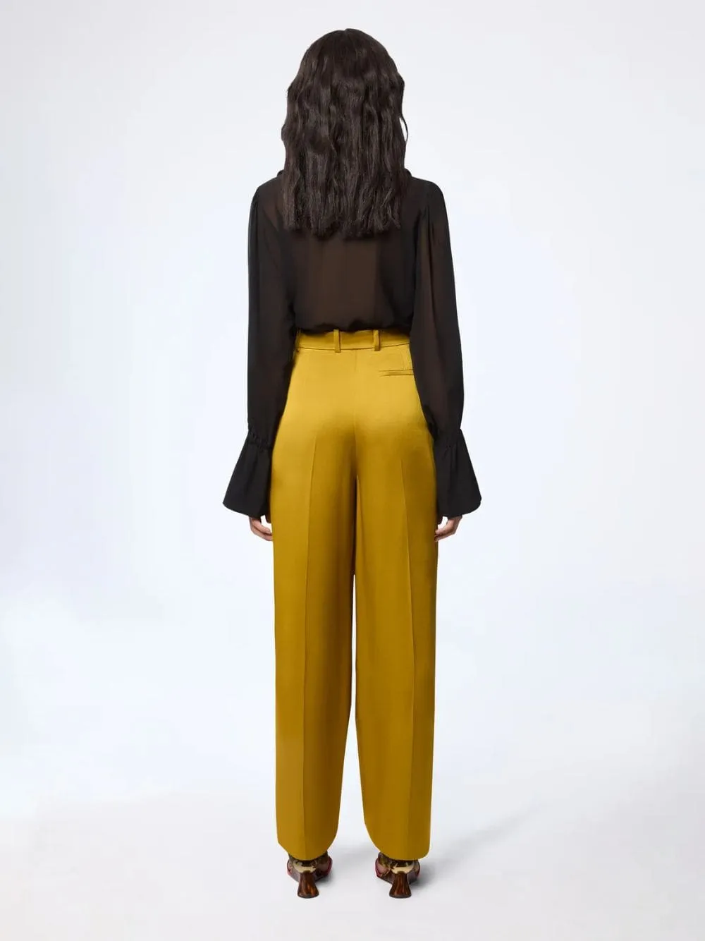Gold Pleated Straight-Leg Crepe Trousers sold by Fashion Clinic product image thumbnail 3