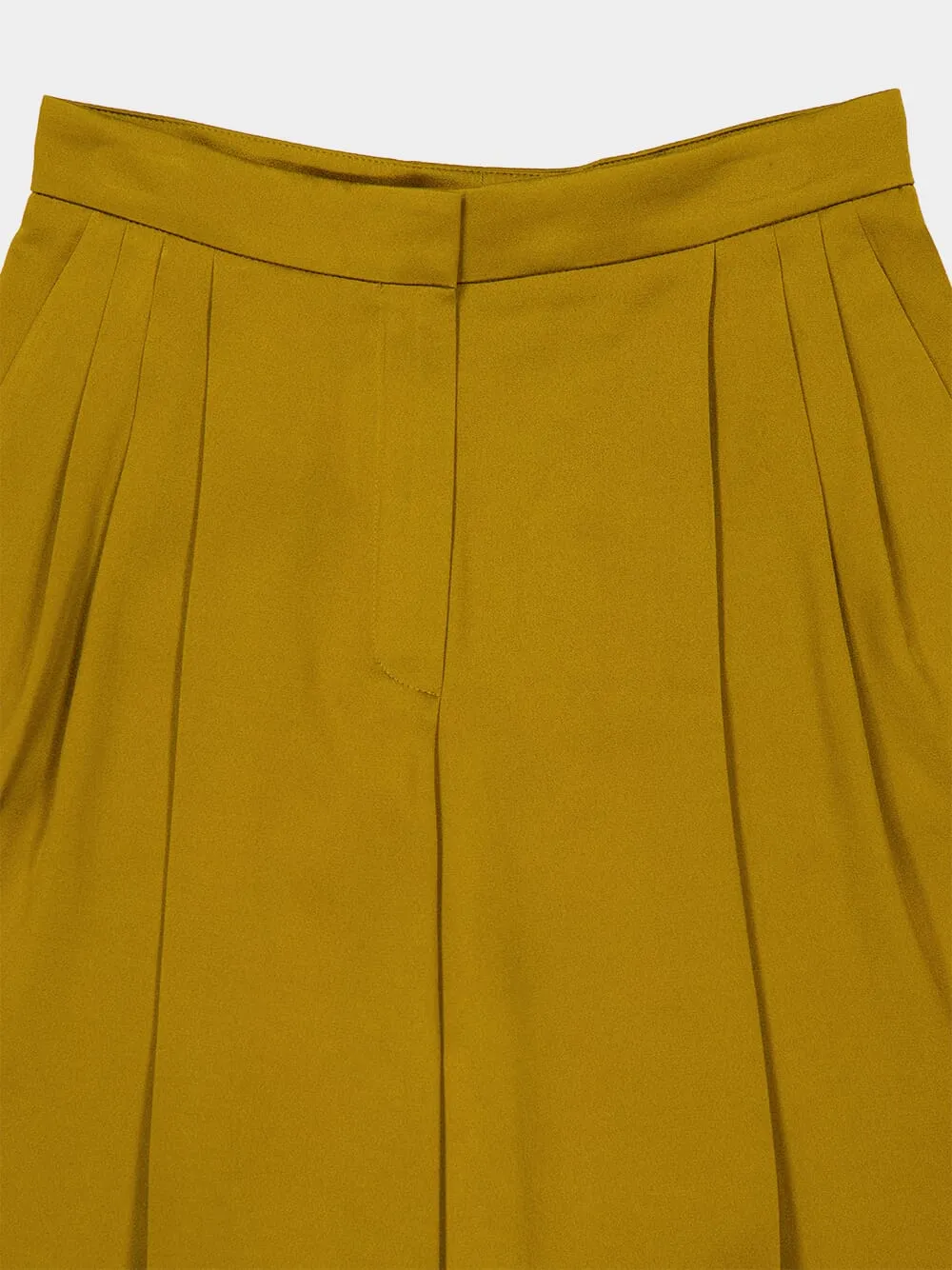 Gold Pleated Straight-Leg Crepe Trousers sold by Fashion Clinic product image thumbnail 5