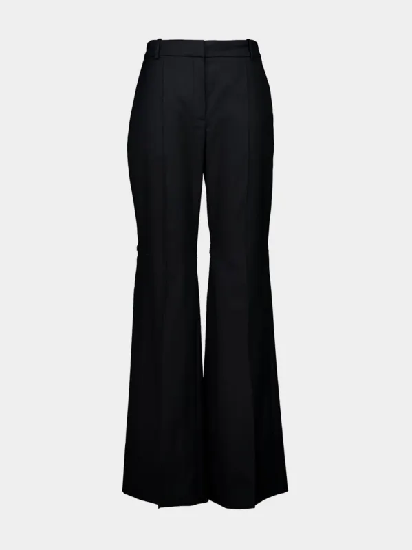 Black Flared Wool Gabardine Trousers made by Nina Ricci