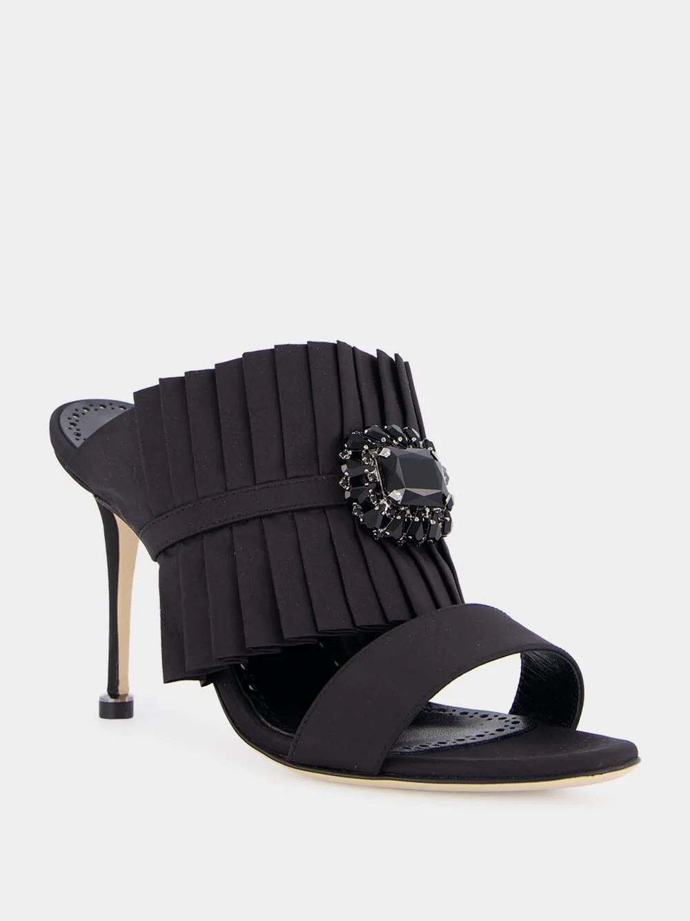 Black Silk Danteuil Pleated High-Heel Mules sold by Fashion Clinic product image thumbnail 2