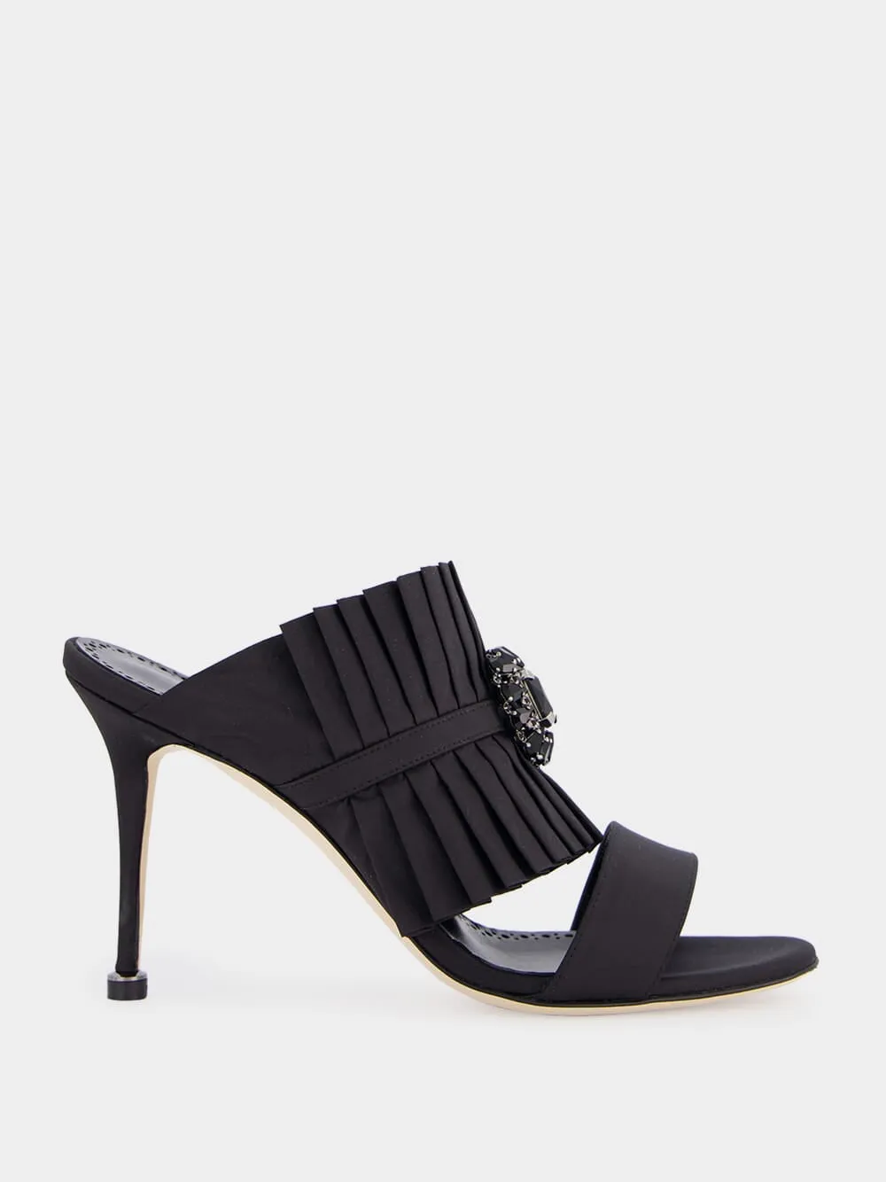 Black Silk Danteuil Pleated High-Heel Mules sold by Fashion Clinic