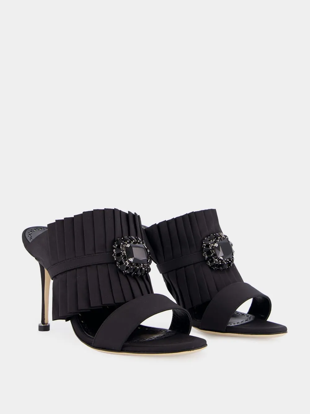 Black Silk Danteuil Pleated High-Heel Mules sold by Fashion Clinic product image thumbnail 3