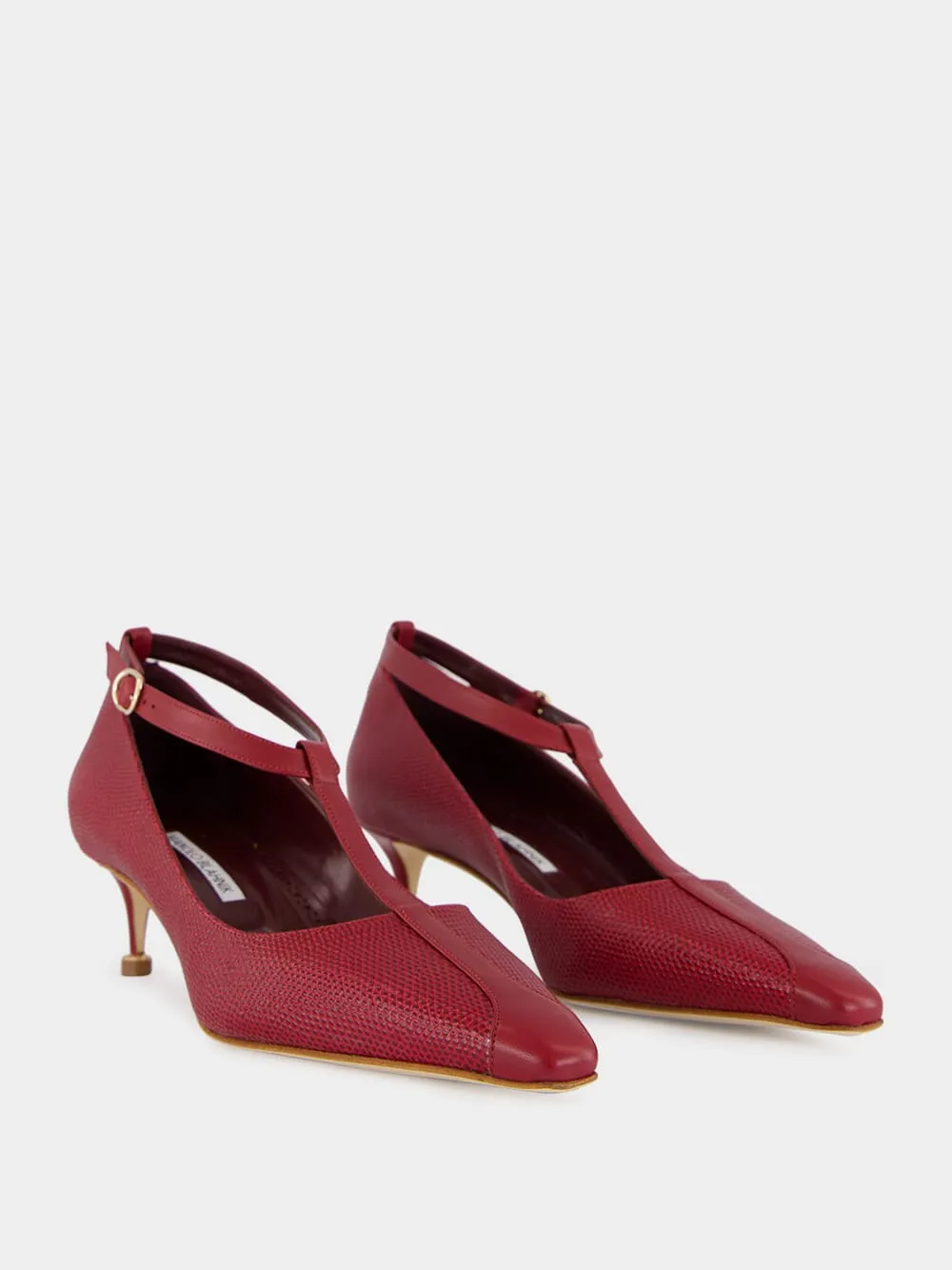 Dark Red Rosellón T-Strap Leather Kitten Pumps sold by Fashion Clinic product image thumbnail 3