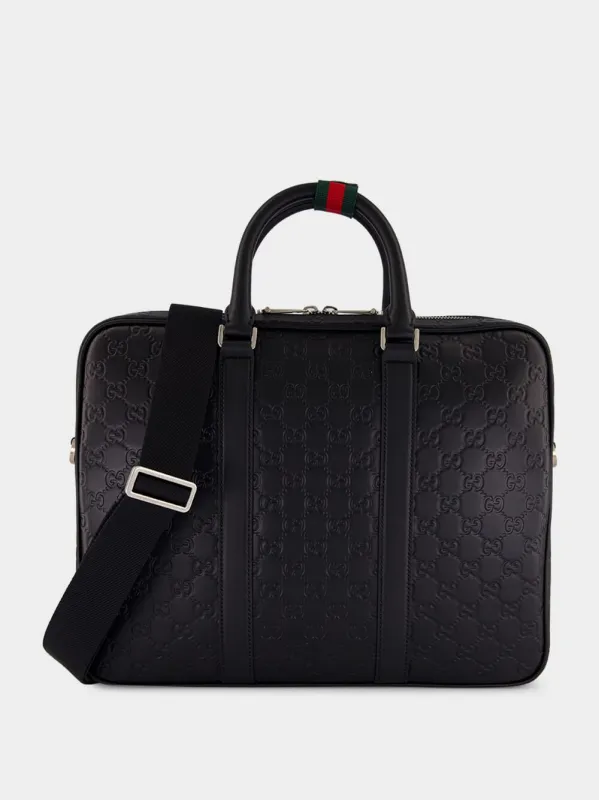 Black GG Leather Large Briefcase sold by Fashion Clinic