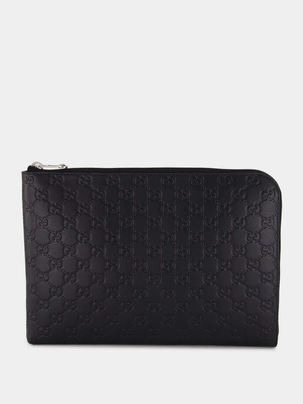 Black GG Leather Monogram Pouch sold by Fashion Clinic