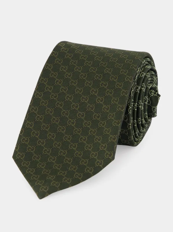 Green and Light Green GG Silk Jacquard Tie sold by Fashion Clinic