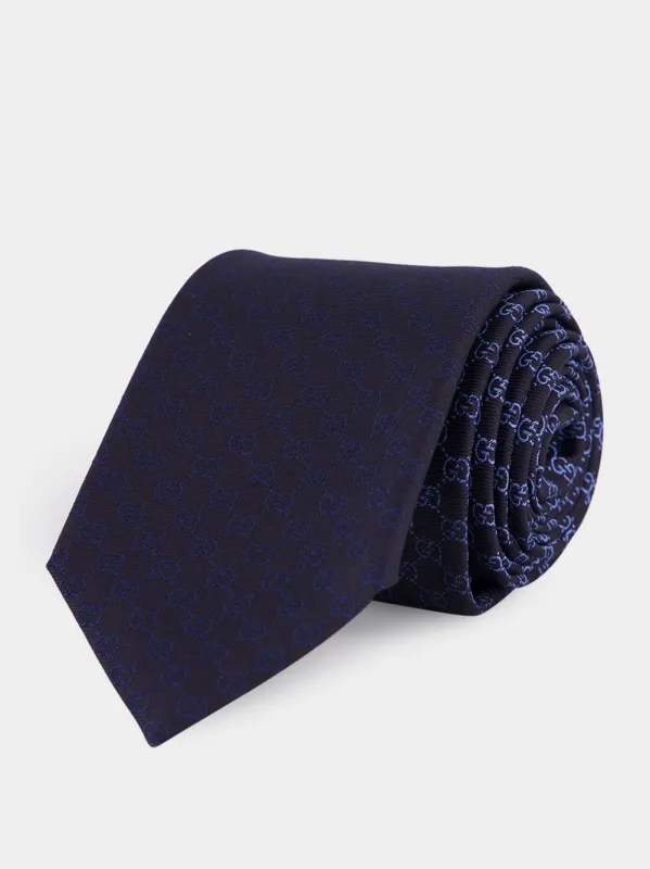 Dark Blue and Light Blue GG Silk Jacquard Tie sold by Fashion Clinic