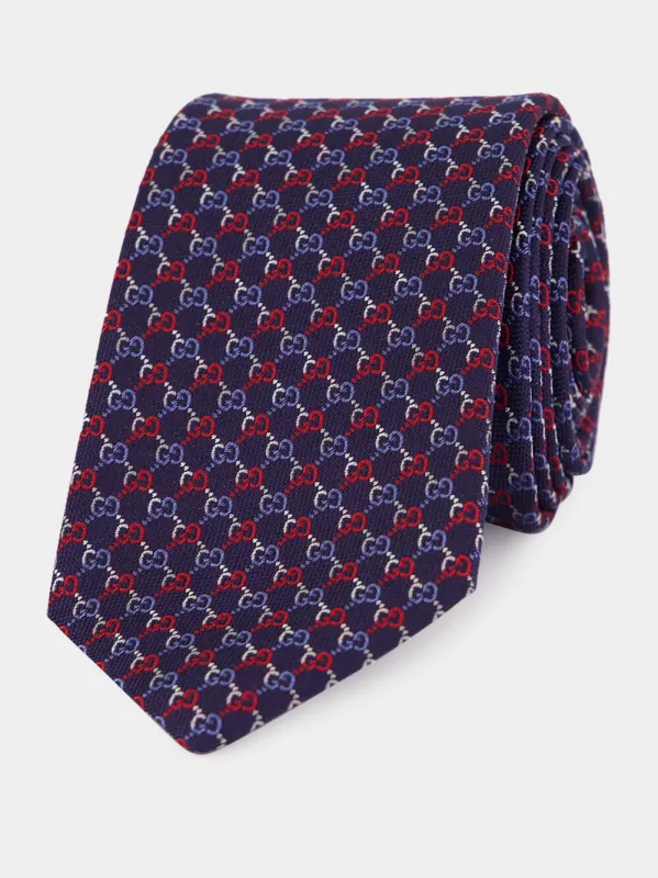 Blue and Red GG Silk Jacquard Tie sold by Fashion Clinic