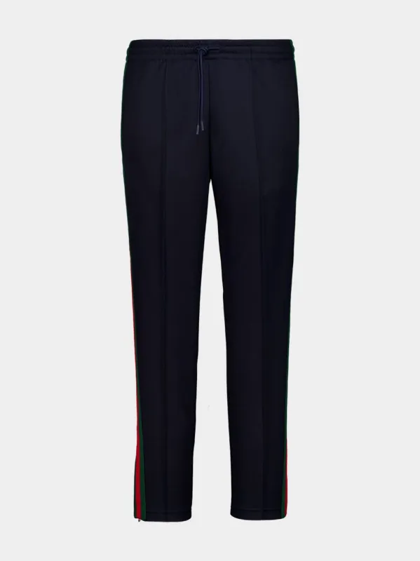 Dark Blue Technical Jersey Sportswear Trousers with Web made by Gucci
